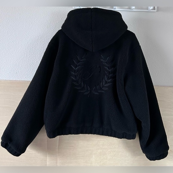 PINK Victoria’s Secret Plush Teddy Hooded Bomber Jacket Black Size XL - Picture 5 of 16